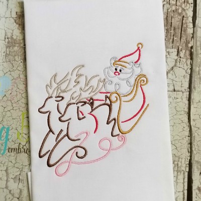 swirly santa sleigh machine embroidery design